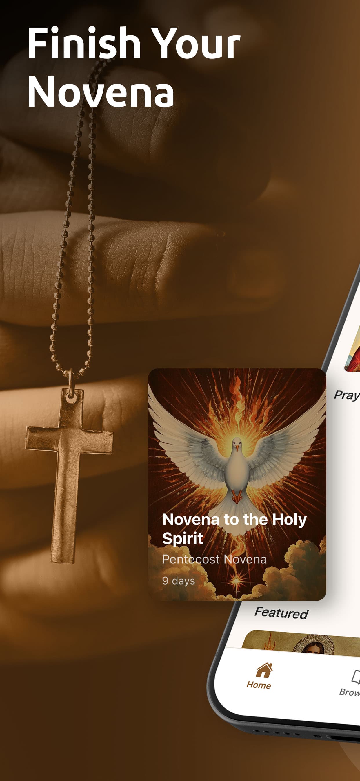 Novenas app introduction showing a novena ready to begin