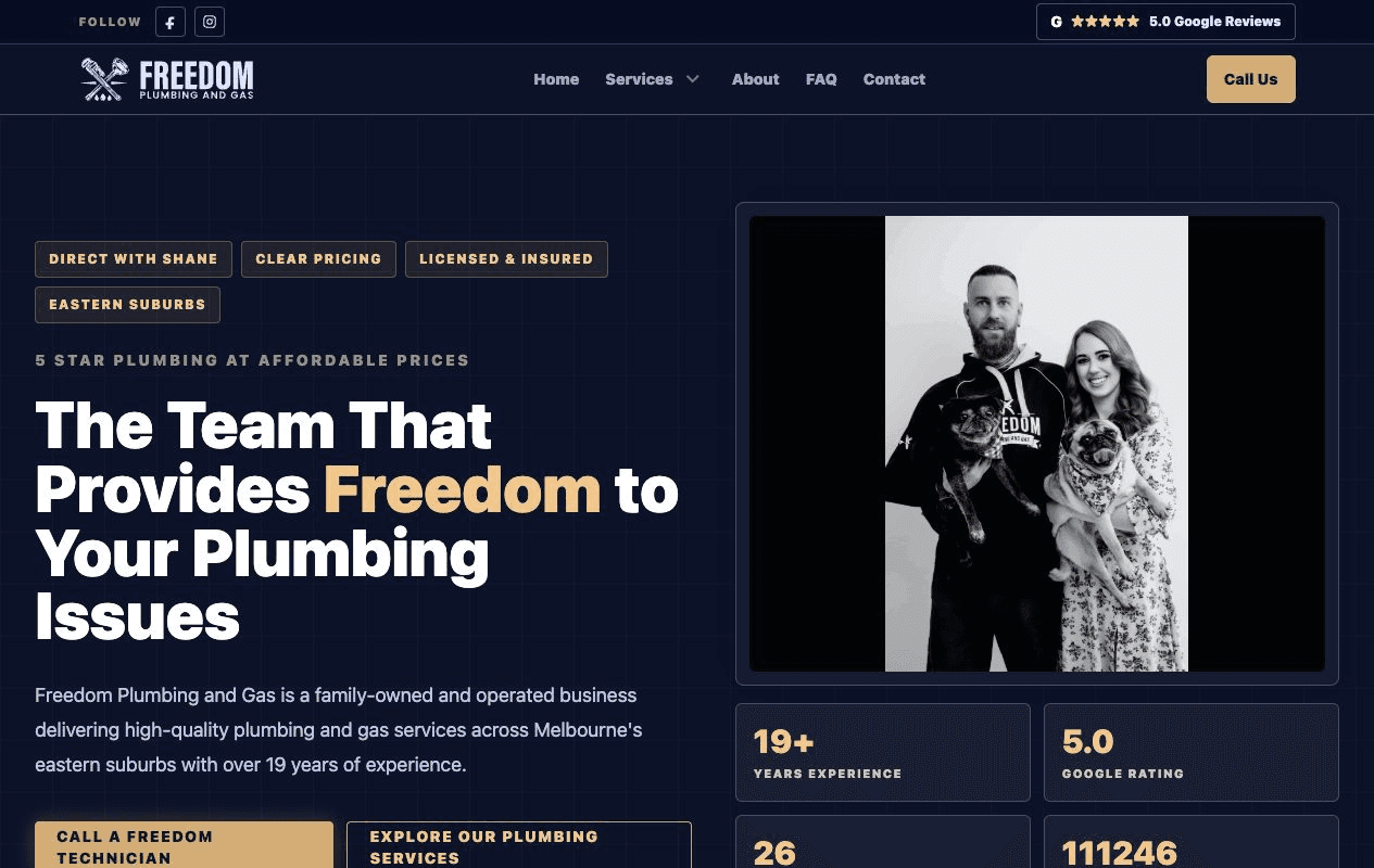 Freedom Plumbing and Gas Website Screenshot
